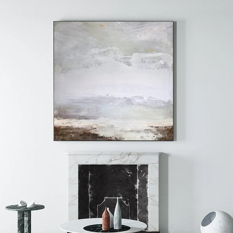 White Handmade Hand-painted Sky Neutral Landscape Abstract Canvas E8N9L